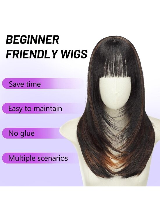 Women\'s Dark Brown Heat Resistant Middle Length Natural Layered Straight Wig main image 6